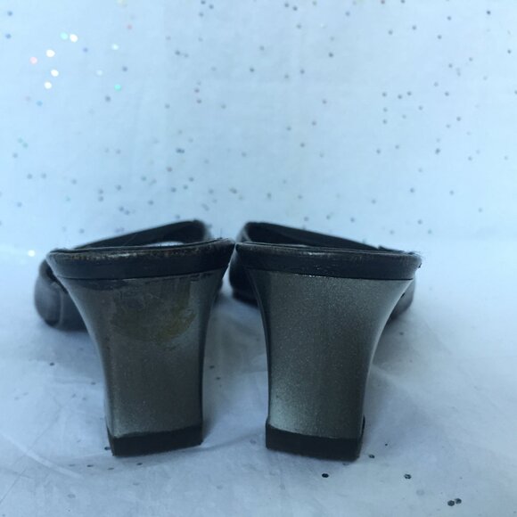 Donna Karan New York Black leather mesh Y2K mules peep toe Size 6.5 Whimsygoth - Picture 10 of 16